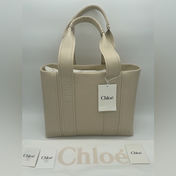 $2K NEW CHLOE LEATHER LOGO MEDIUM WOODY TOTE BAG PURSE AUTHENTIC NWT! - Picture 3 of 13